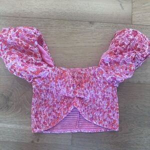 Pink Floral Puff Sleeve Top